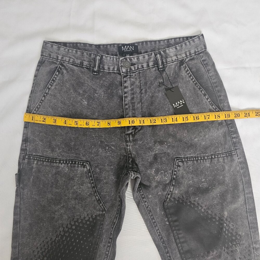 Men's Washed Charcoal Patchwork Jeans - Picture 15 of 16